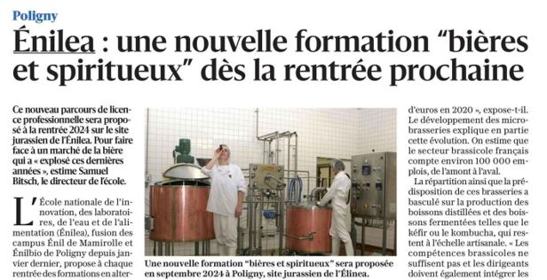 Est Républicain – Poligny – ENILEA : une nouvelle formation « bières et spiritueux » dès la rentrée prochaine