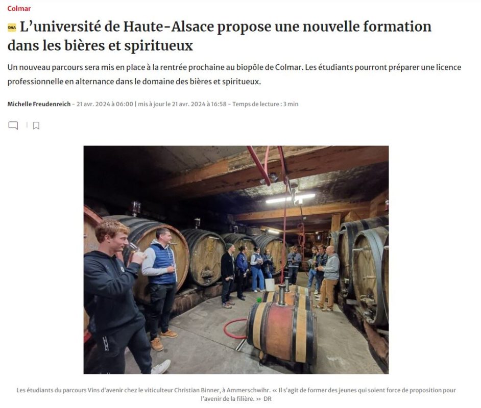 DNA – Colmar – L’université de Haute-Alsace propose une nouvelle formation dans les bières et spiritueux